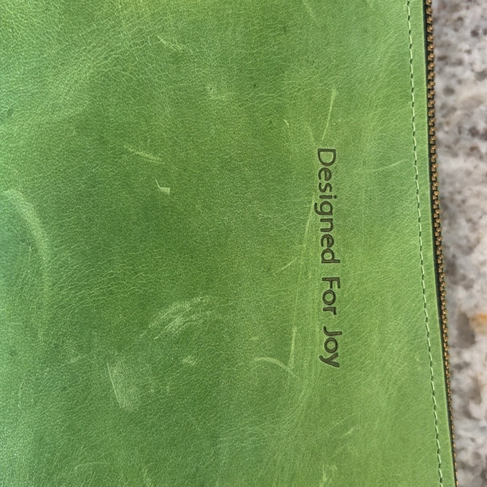 Green Leather Wristlet Clutch – “Designed for Joy New - Picture 2 of 7